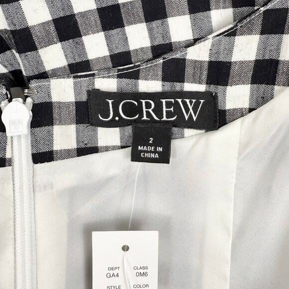 J Crew Women's Sweetheart Gingham Sheath Dress Size 2 Black White Linen Blend - Picture 3 of 16